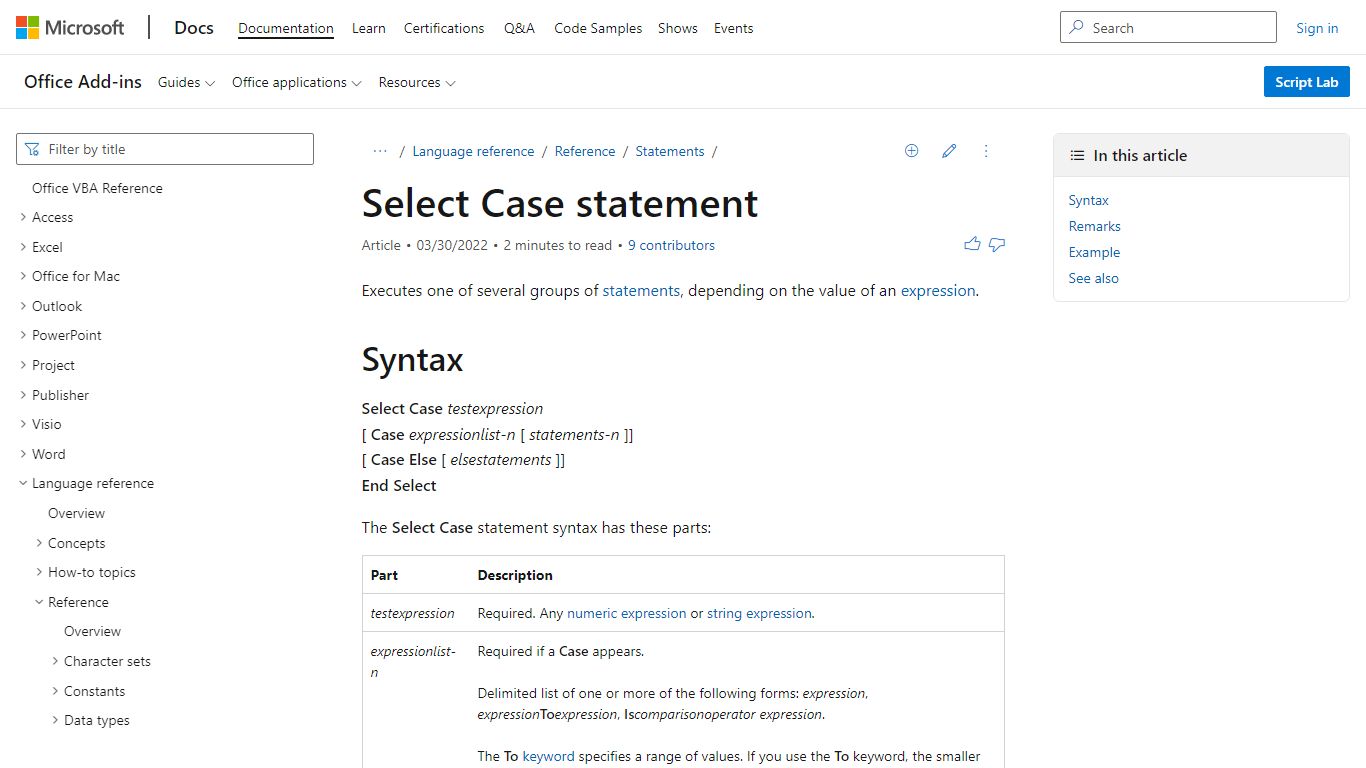 Select Case statement (VBA) | Microsoft Docs