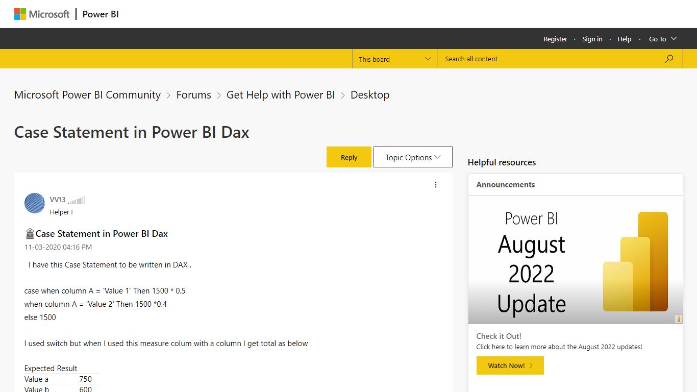 Case Statement in Power BI Dax